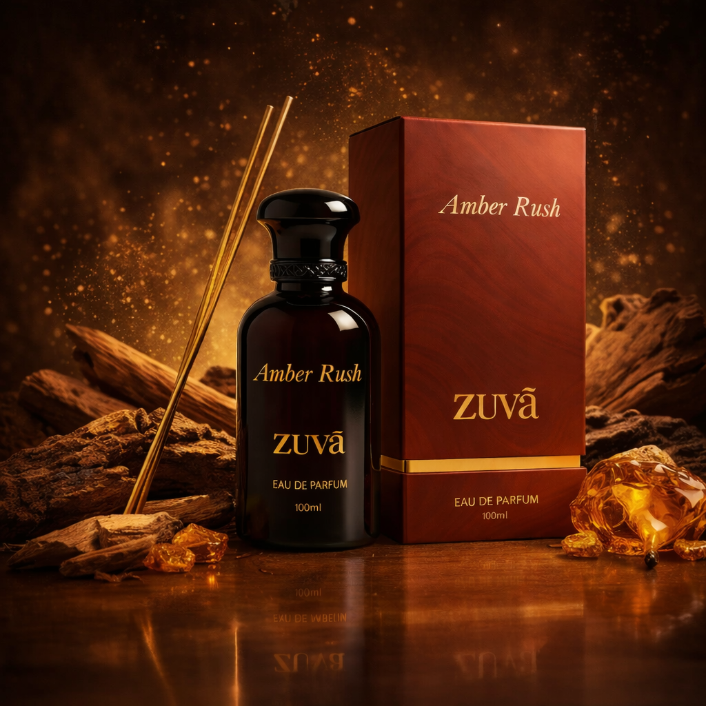 ZUVA Perfumes Amber Rush Eau de Parfum 100ml – Spicy Amber Perfume for Men | Long-Lasting Oriental Fragrance with Vanilla & Pink Pepper
