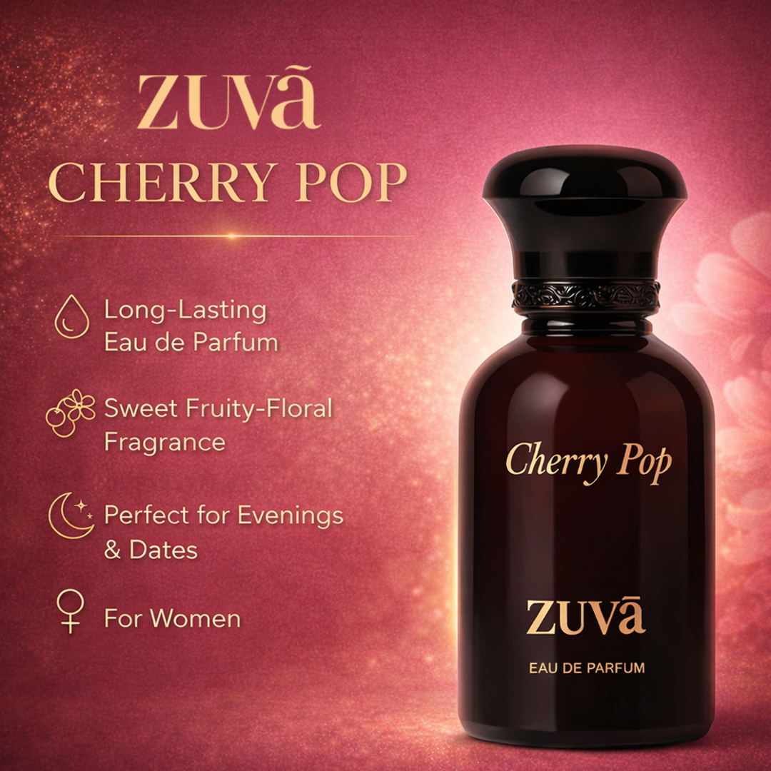 ZUVA Perfumes Cherry Pop Eau de Parfum 100ml – Sweet Fruity Cherry & Almond Fragrance for Women | Long-Lasting Gourmand Perfume