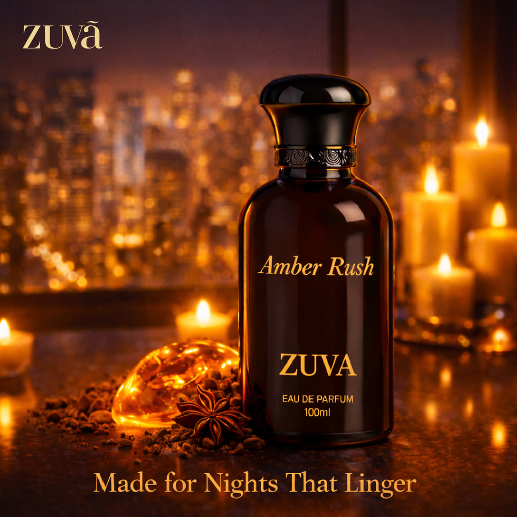 ZUVA Perfumes Amber Rush Eau de Parfum 100ml – Spicy Amber Perfume for Men | Long-Lasting Oriental Fragrance with Vanilla & Pink Pepper