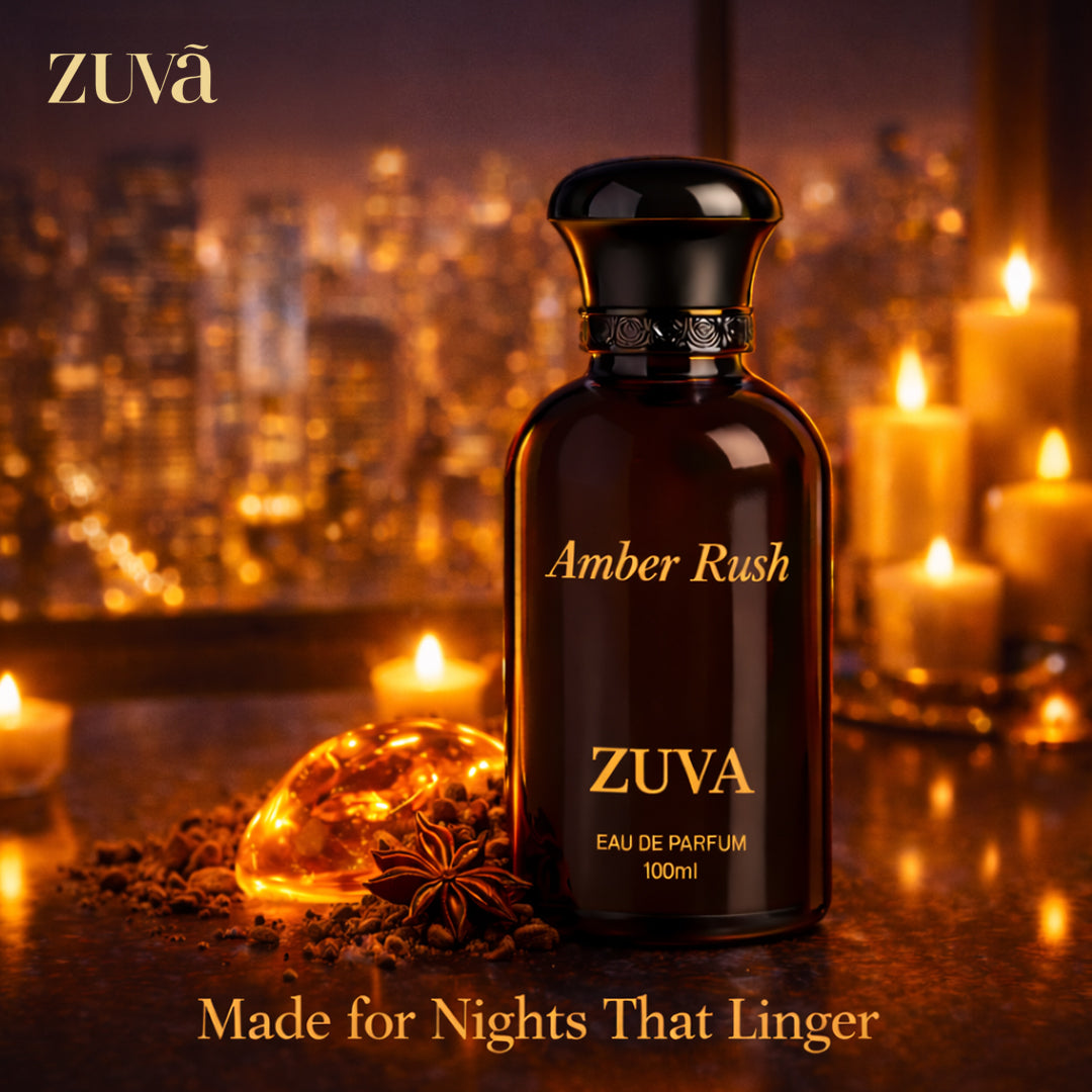 ZUVA Perfumes Amber Rush Eau de Parfum 100ml – Spicy Amber Perfume for Men | Long-Lasting Oriental Fragrance with Vanilla & Pink Pepper