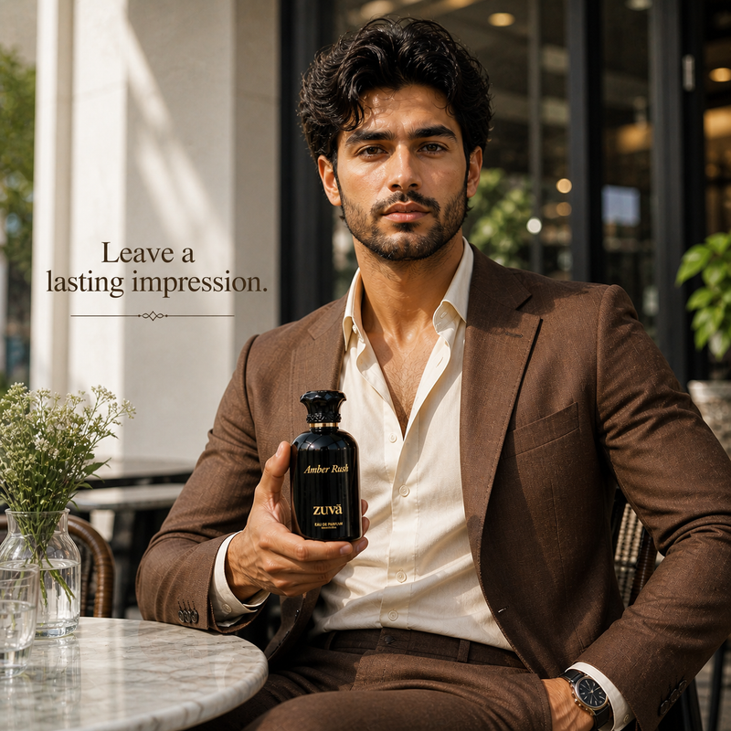 Amber Rush perfume for men UAE - Men Holding Luxury Bottle